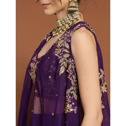 RIRASA Amrit Georgette Purple Bustier with Sharara and Cape (Set of 3)