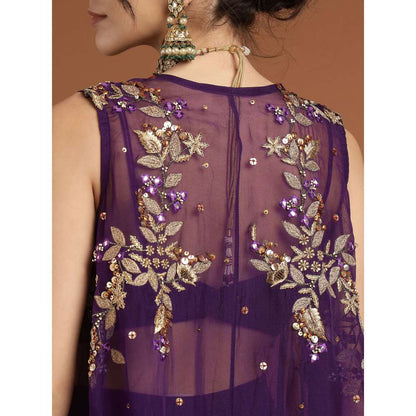 RIRASA Amrit Georgette Purple Bustier with Sharara and Cape (Set of 3)