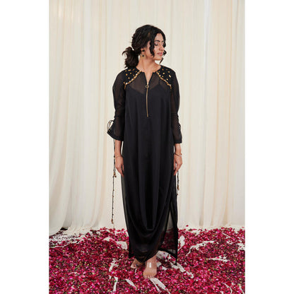 RIRASA Utsanga Black Georgette Hand Embroidered Dress
