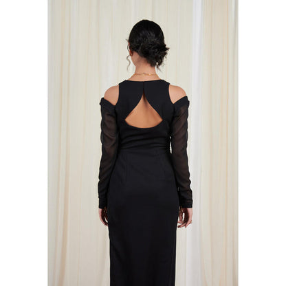 RIRASA Ardhapataka Black Embroidered Drape Dress
