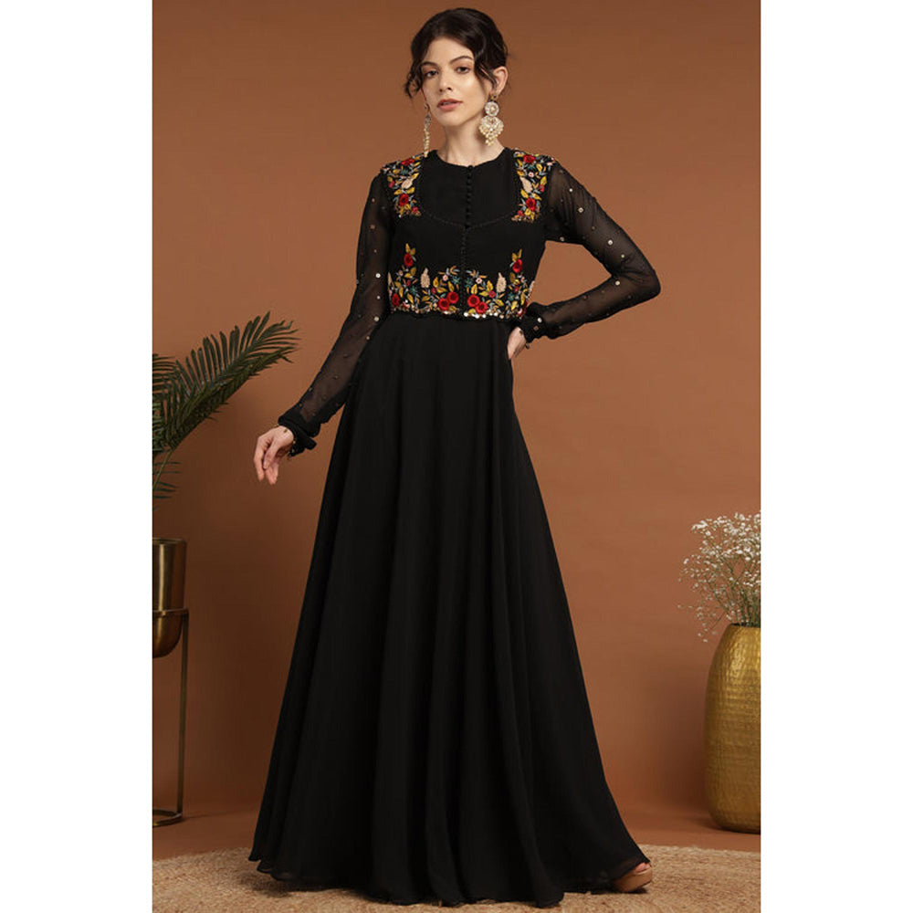 RIRASA Mayura Black Anarkali Dress With Jacket