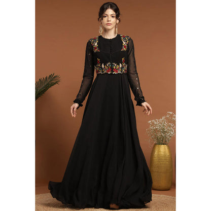 RIRASA Mayura Black Anarkali Dress With Jacket