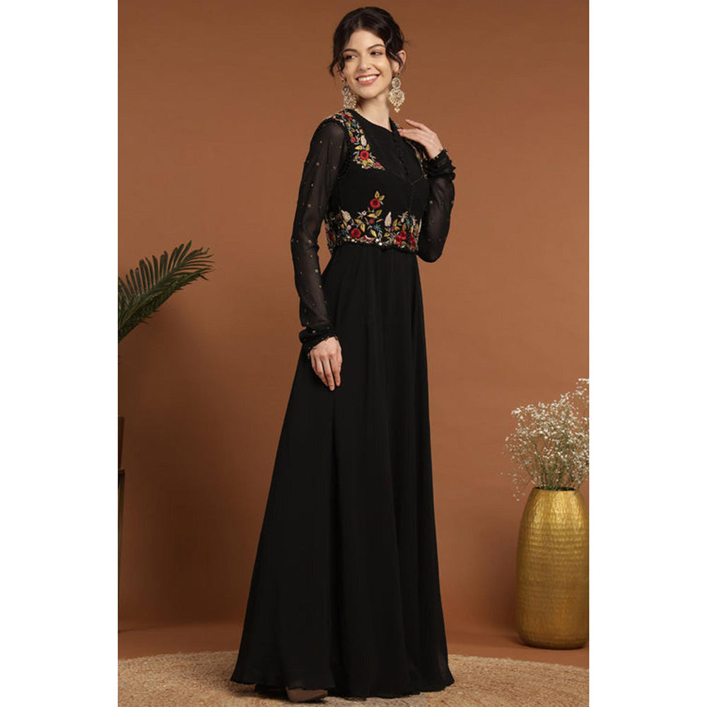 RIRASA Mayura Black Anarkali Dress With Jacket