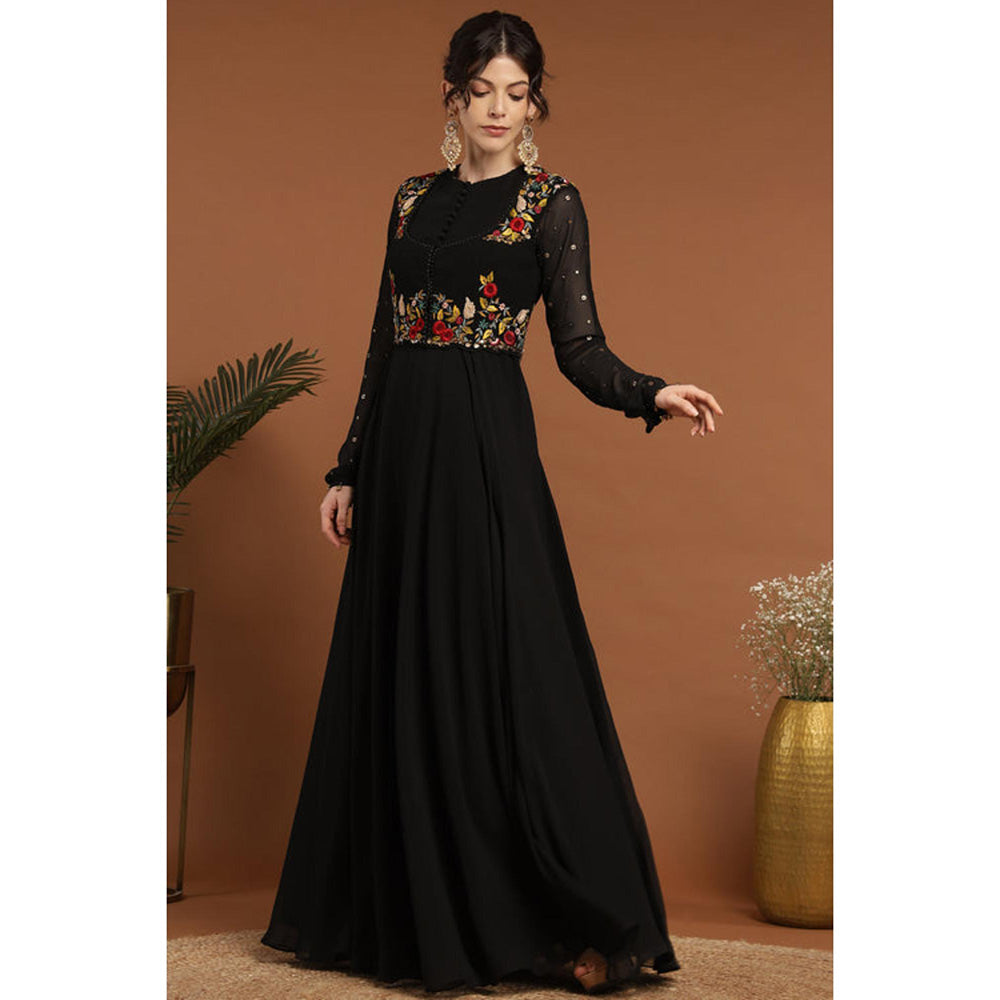 RIRASA Mayura Black Anarkali Dress With Jacket