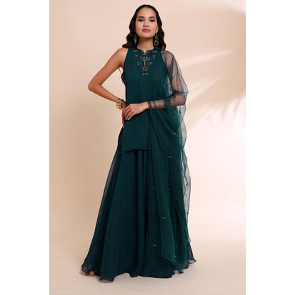 RIRASA Padma Teal Kurta With Sharara And Dupatta