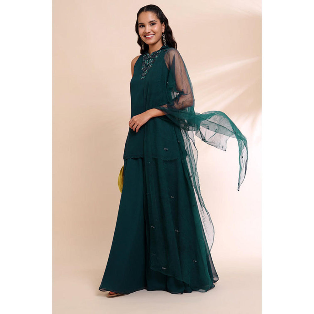 RIRASA Padma Teal Kurta With Sharara And Dupatta