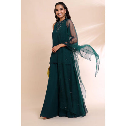 RIRASA Padma Teal Kurta With Sharara And Dupatta