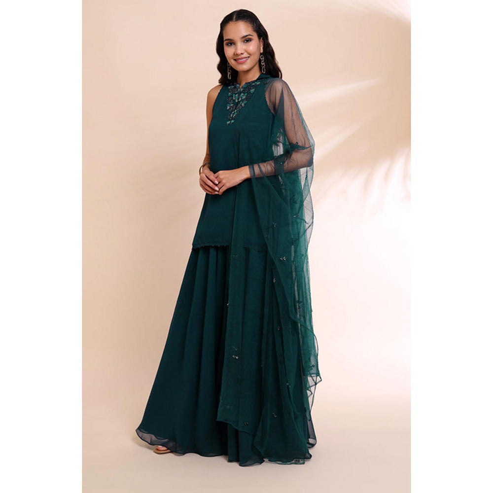 RIRASA Padma Teal Kurta With Sharara And Dupatta