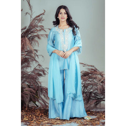 RIRASA Charita Blue Kurta With Sharara And Dupatta