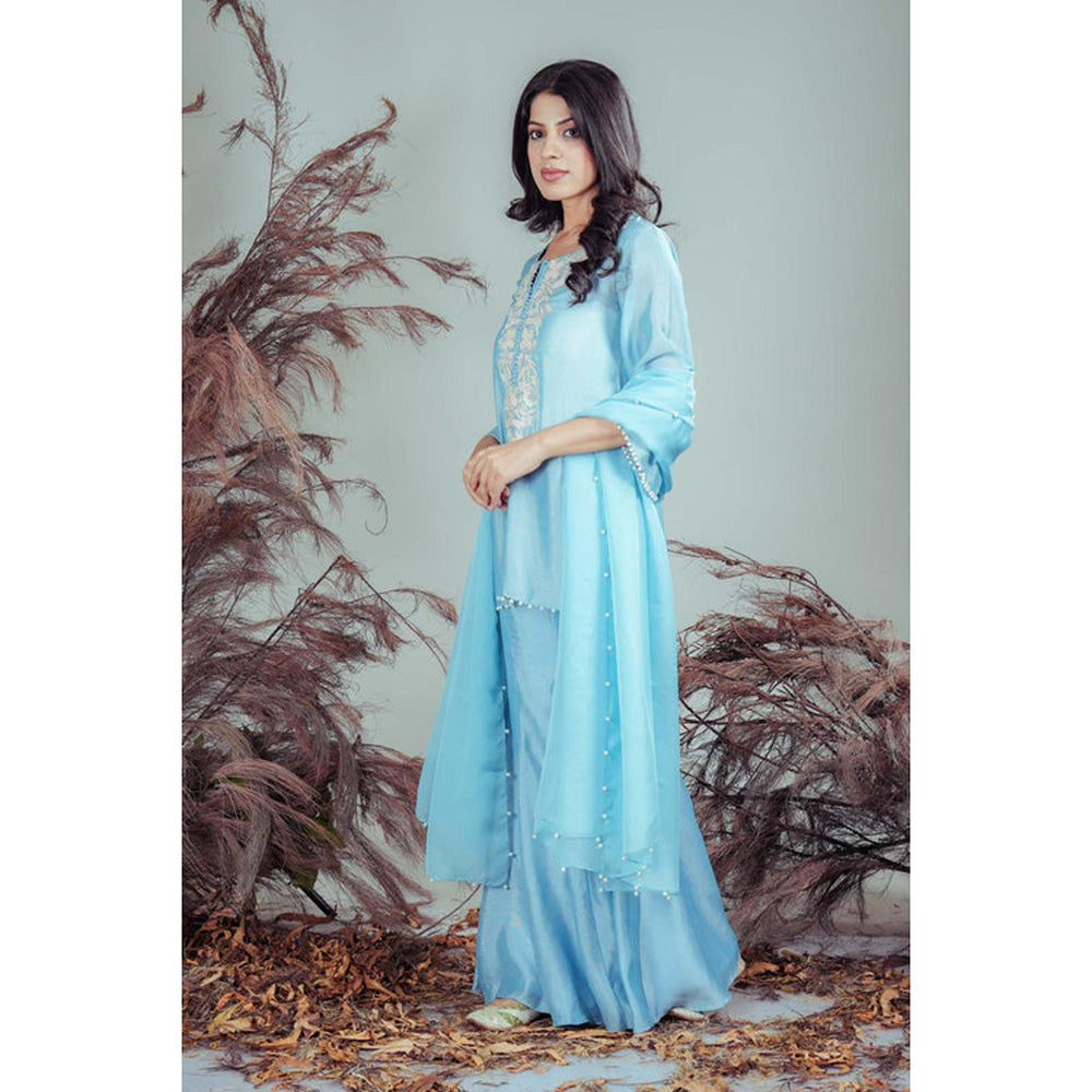 RIRASA Charita Blue Kurta With Sharara And Dupatta