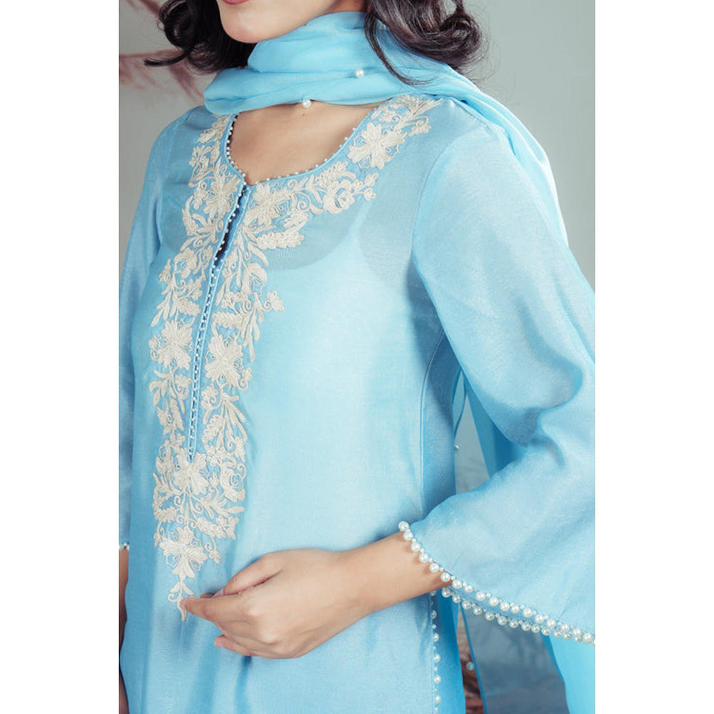 RIRASA Charita Blue Kurta With Sharara And Dupatta