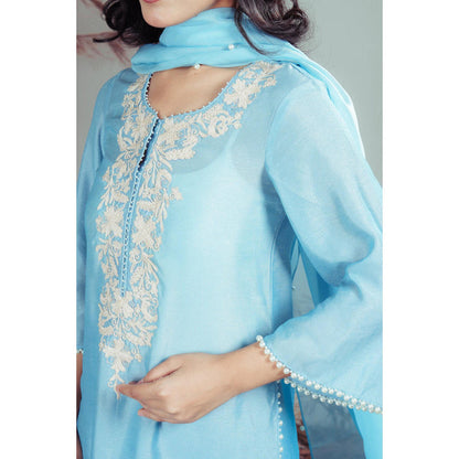 RIRASA Charita Blue Kurta With Sharara And Dupatta