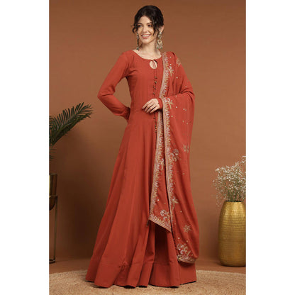 RIRASA Achala Red Anarkali Kurta With Pant And Dupatta