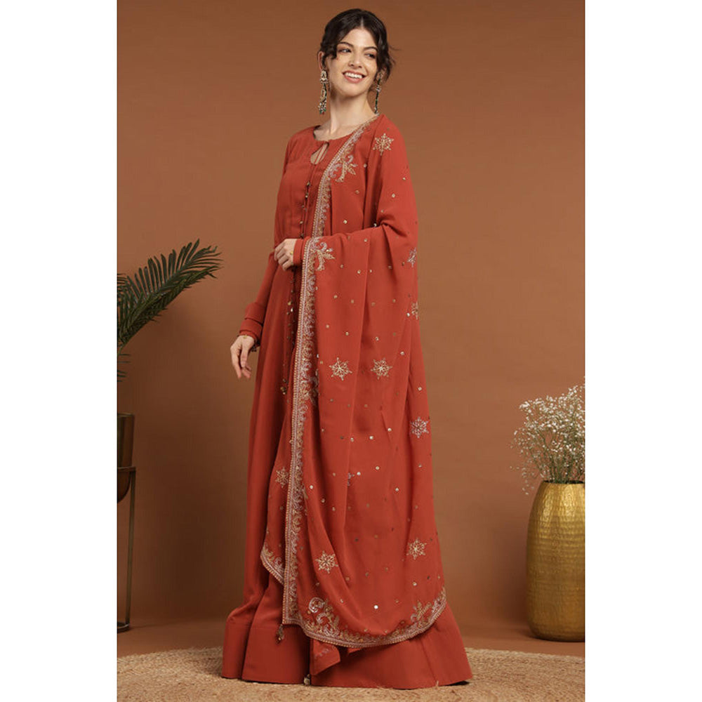 RIRASA Achala Red Anarkali Kurta With Pant And Dupatta
