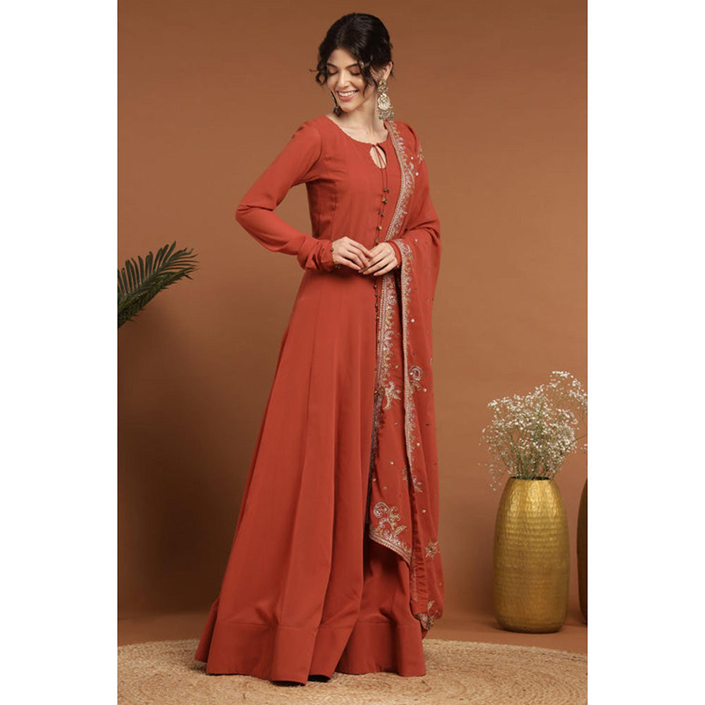 RIRASA Achala Red Anarkali Kurta With Pant And Dupatta