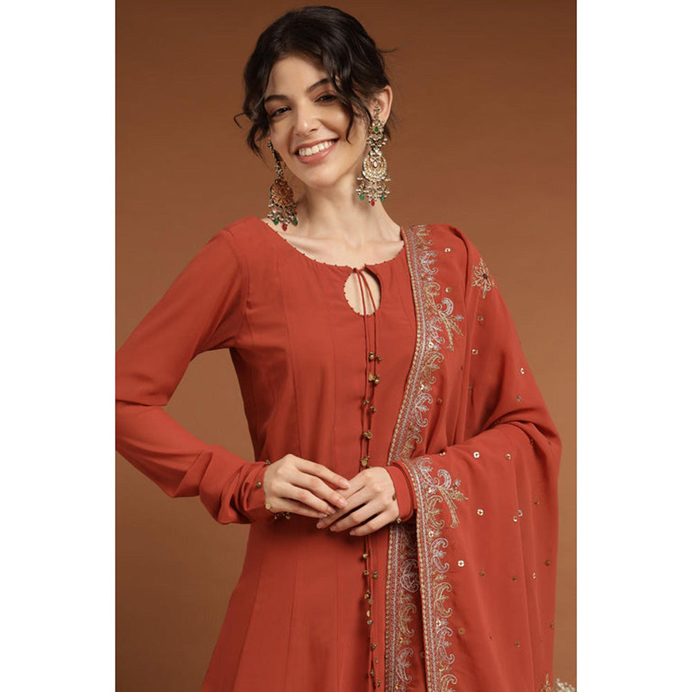 RIRASA Achala Red Anarkali Kurta With Pant And Dupatta