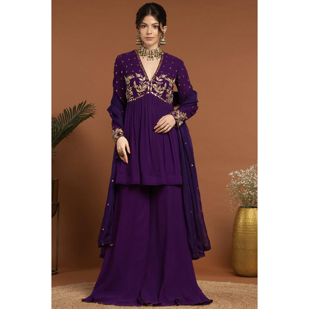 RIRASA Nirguna Purple Kurta With Sharara And Dupatta