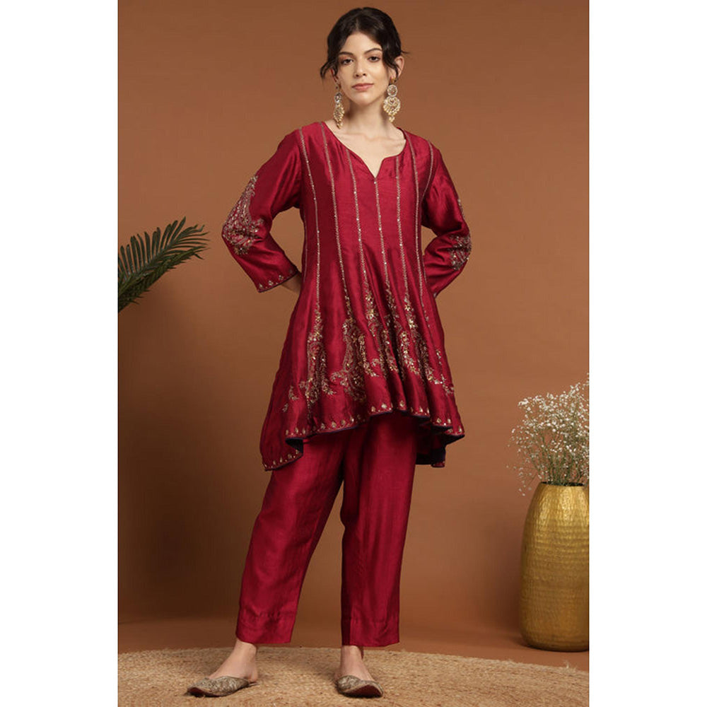 RIRASA Shyamasundara Red Anarkali Kurta And Pant