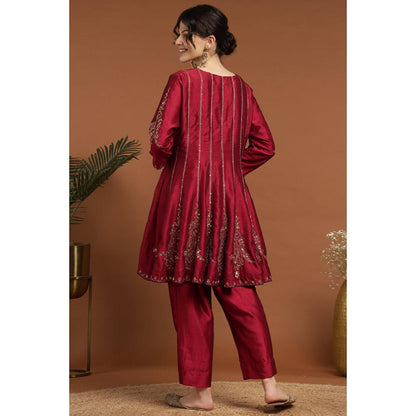 RIRASA Shyamasundara Red Anarkali Kurta And Pant