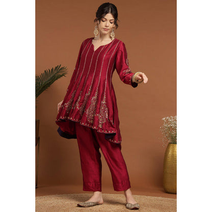 RIRASA Shyamasundara Red Anarkali Kurta And Pant