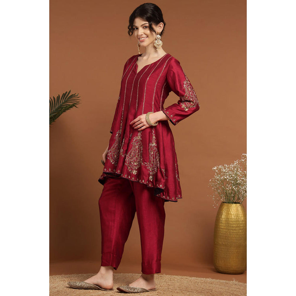 RIRASA Shyamasundara Red Anarkali Kurta And Pant