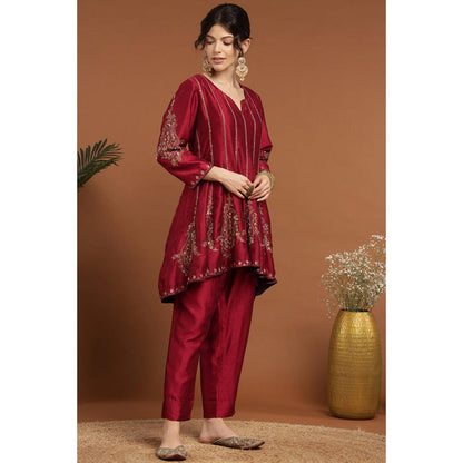 RIRASA Shyamasundara Red Anarkali Kurta And Pant