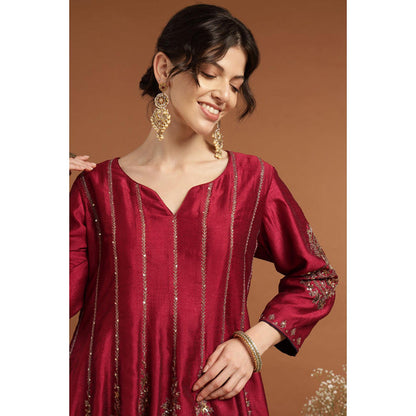 RIRASA Shyamasundara Red Anarkali Kurta And Pant