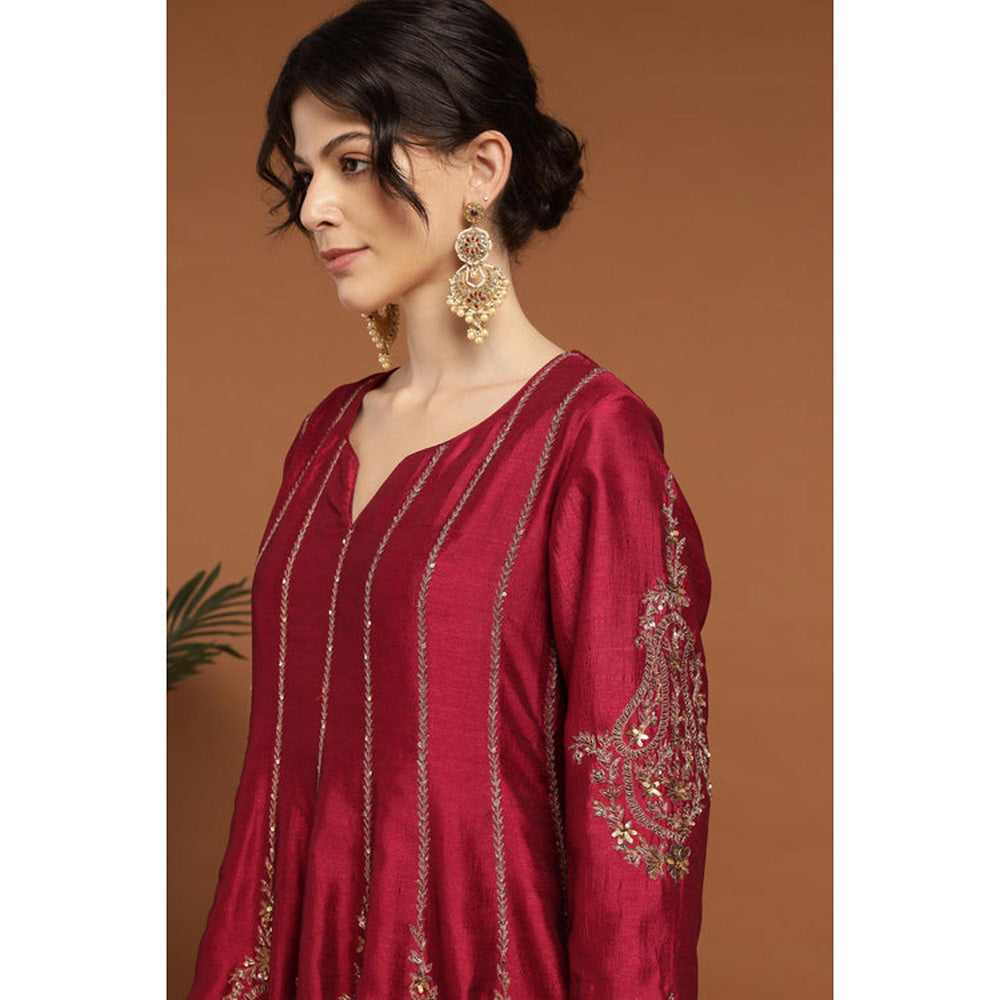 RIRASA Shyamasundara Red Anarkali Kurta And Pant