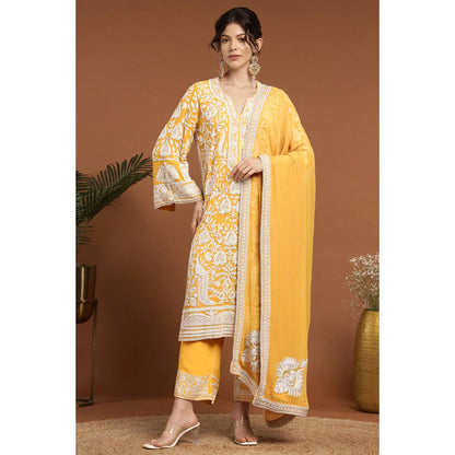RIRASA Mohish Yellow Kurta With Pant And Dupatta