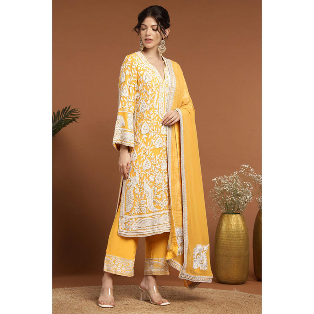 RIRASA Mohish Yellow Kurta With Pant And Dupatta