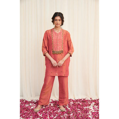 RIRASA Mayurakhya Pink Embroidered Tissue Kurta With Pants