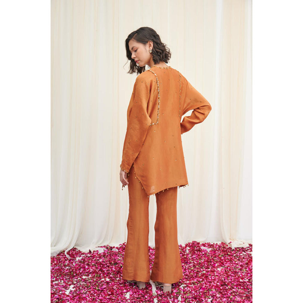 RIRASA Mayur Mustard Embroidered Tissue Kurta With Pants