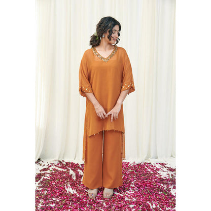 RIRASA Katakamukha Mustard Georgette Kurta And Pants