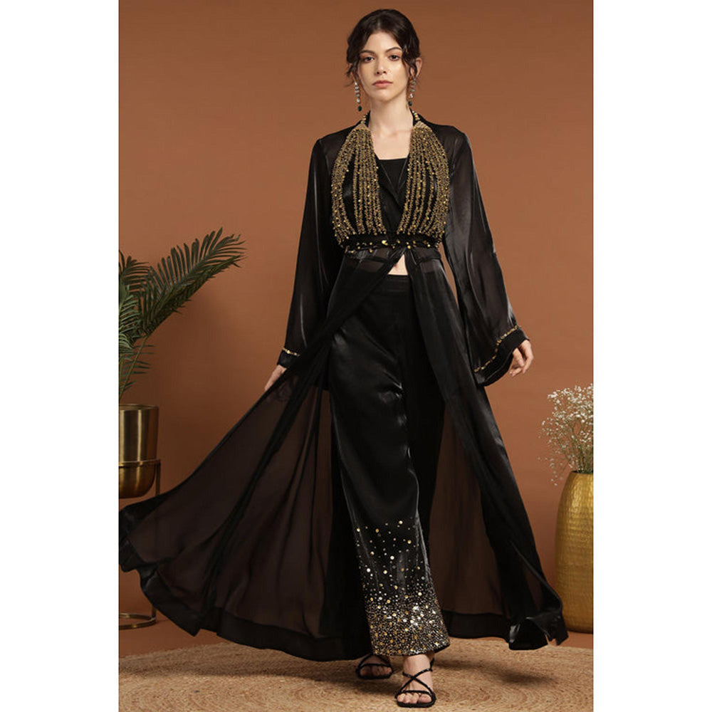 RIRASA Keshava Black Bralette With Cape And Pant