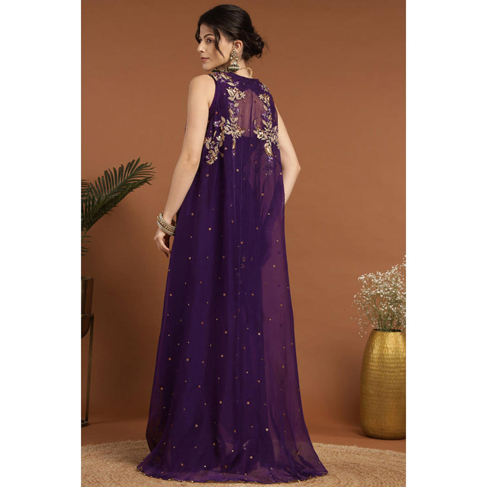 RIRASA Anjana Purple Cape With Belt And Palazzo