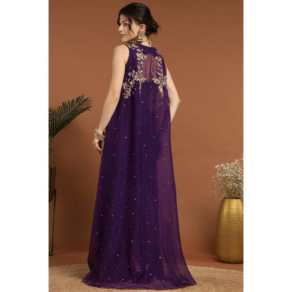 RIRASA Anjana Purple Cape With Belt And Palazzo