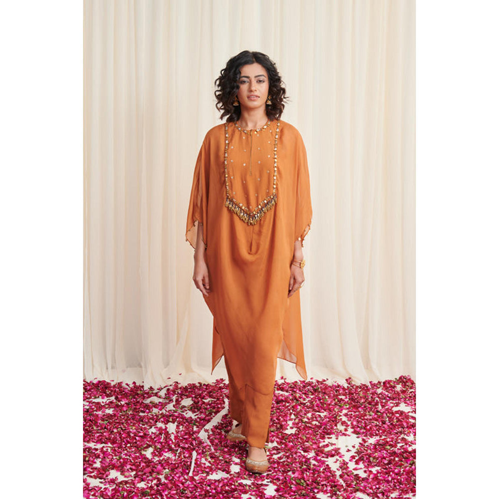 RIRASA Karkata Mustard Organza Embroidered Kurta With Pants