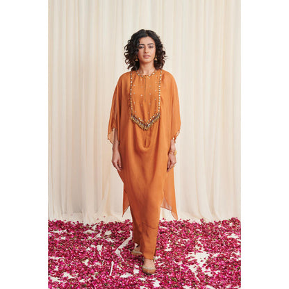 RIRASA Karkata Mustard Organza Embroidered Kurta With Pants