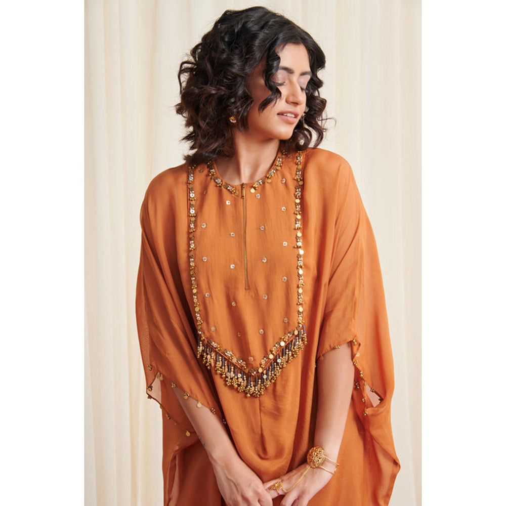 RIRASA Karkata Mustard Organza Embroidered Kurta With Pants