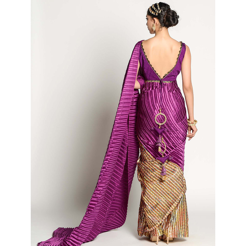 RISHI & VIBHUTI Samyukta Saree with Stitched