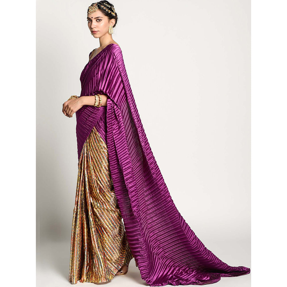 RISHI & VIBHUTI Samyukta Saree with Stitched