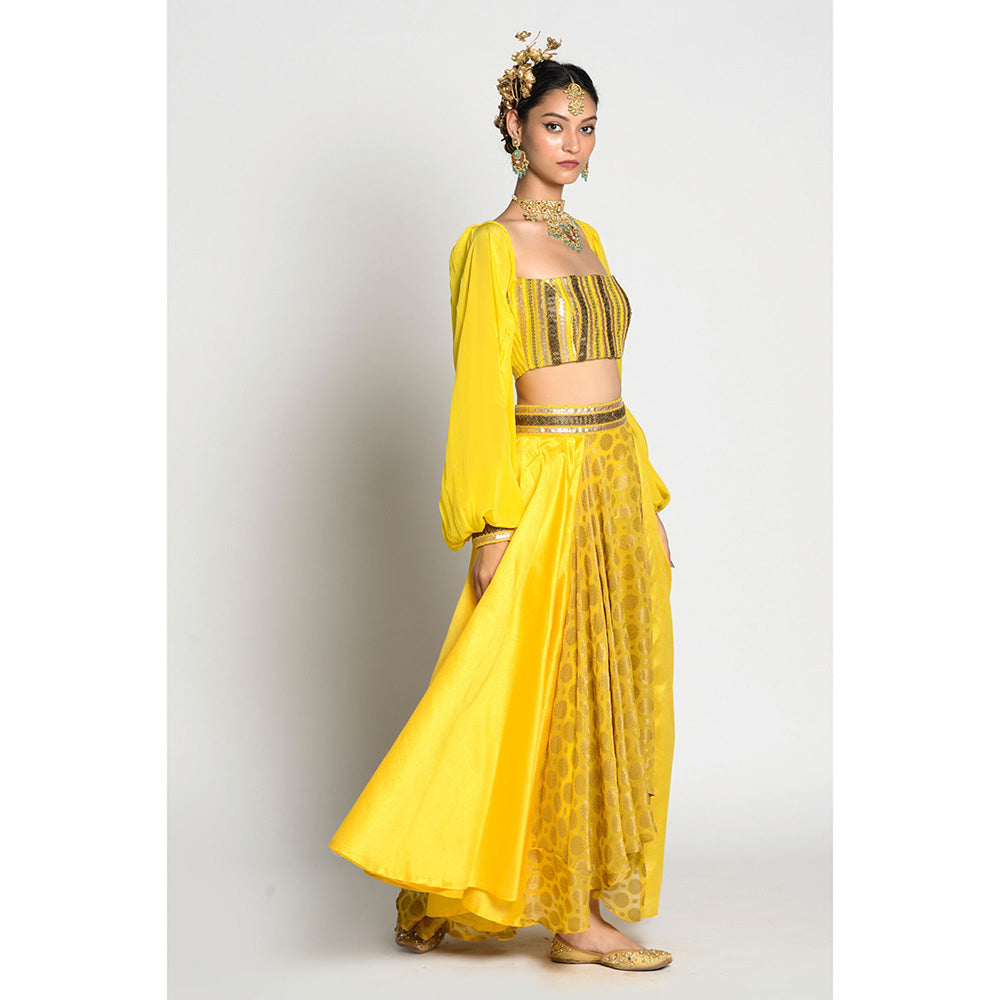 RISHI & VIBHUTI Amber Drop Top and Lehenga (Set of 2)