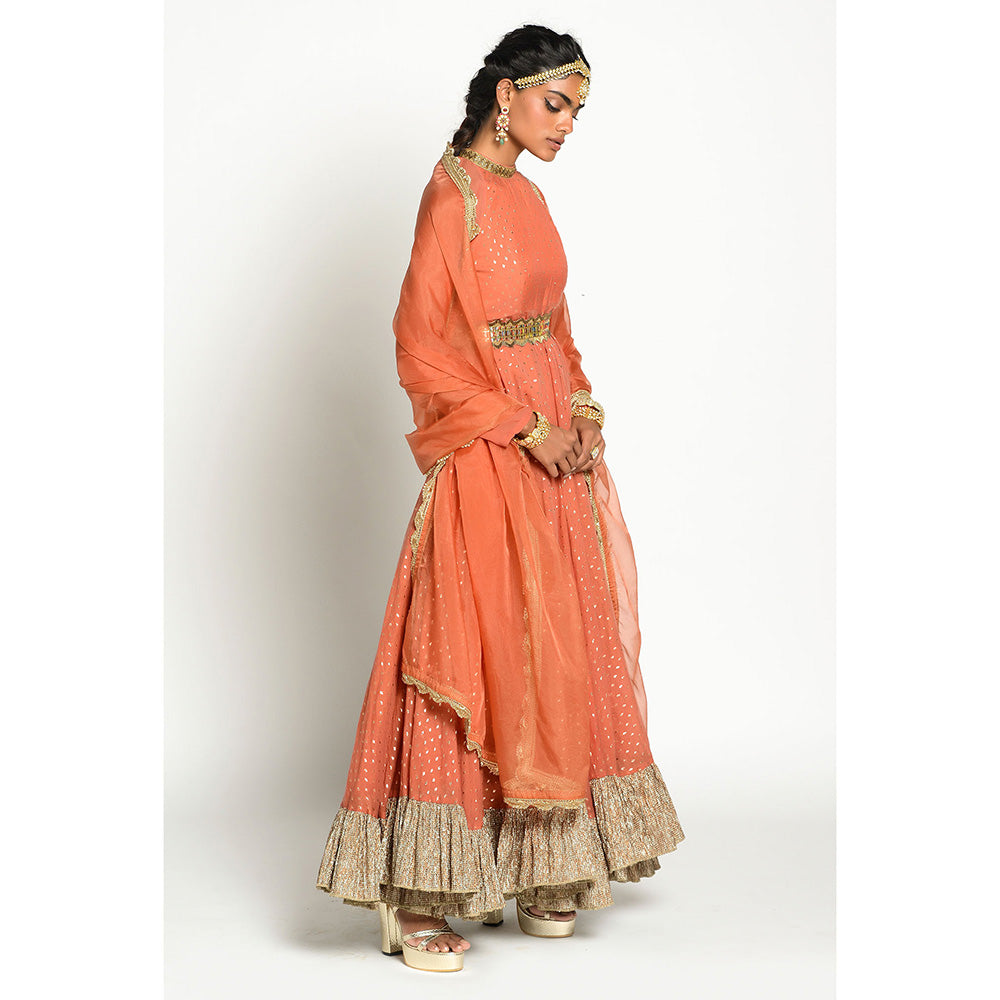 RISHI & VIBHUTI Meharma Anarkali and Foil Dupatta with Belt (Set of 3)