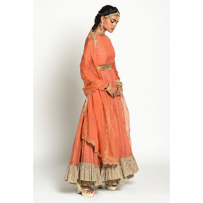 RISHI & VIBHUTI Meharma Anarkali and Foil Dupatta with Belt (Set of 3)
