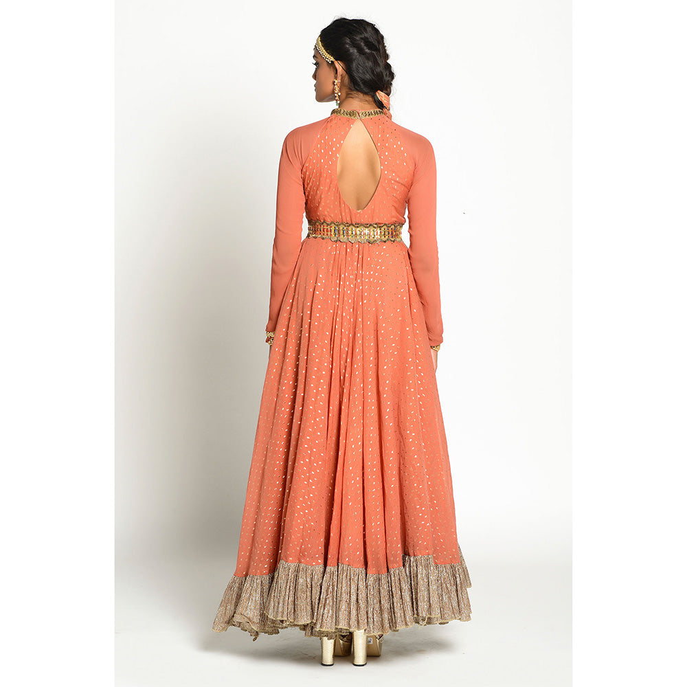 RISHI & VIBHUTI Meharma Anarkali and Foil Dupatta with Belt (Set of 3)