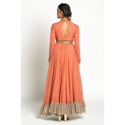 RISHI & VIBHUTI Meharma Anarkali and Foil Dupatta with Belt (Set of 3)