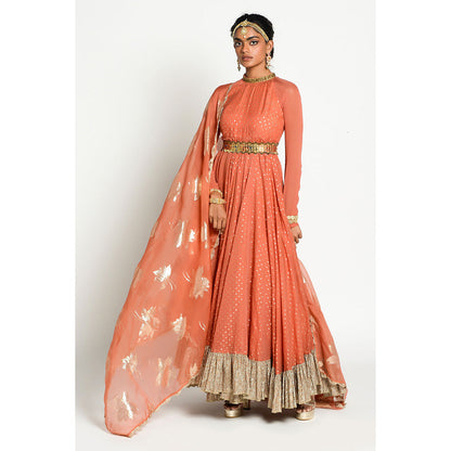 RISHI & VIBHUTI Noori Anarkali and Organza Duppata with Belt (Set of 3)