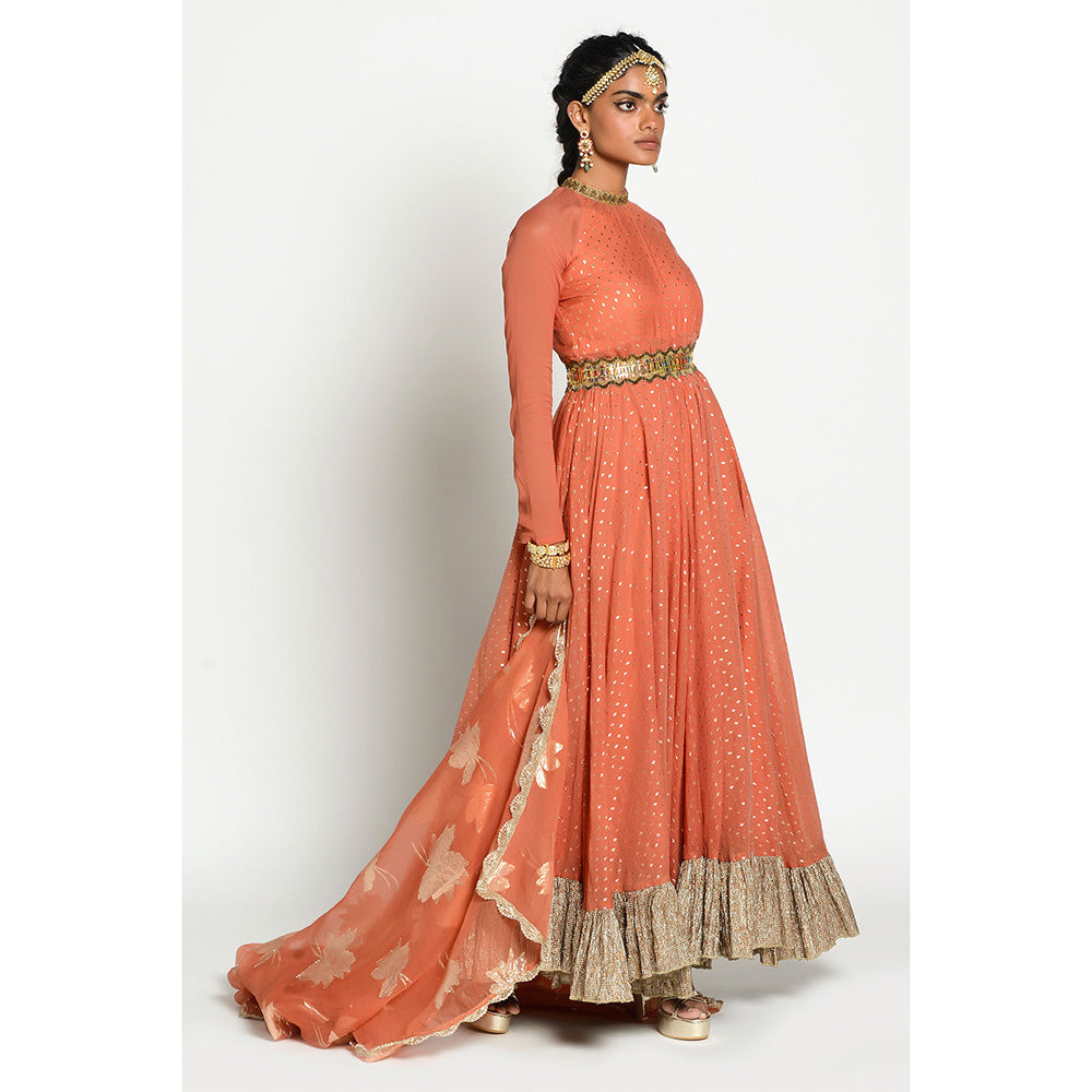 RISHI & VIBHUTI Noori Anarkali and Organza Duppata with Belt (Set of 3)
