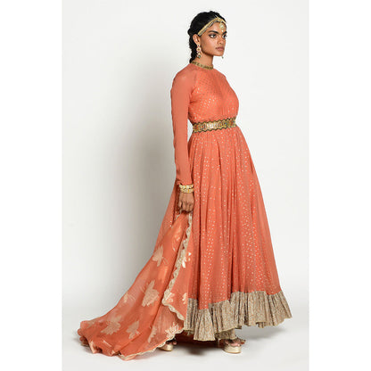 RISHI & VIBHUTI Noori Anarkali and Organza Duppata with Belt (Set of 3)
