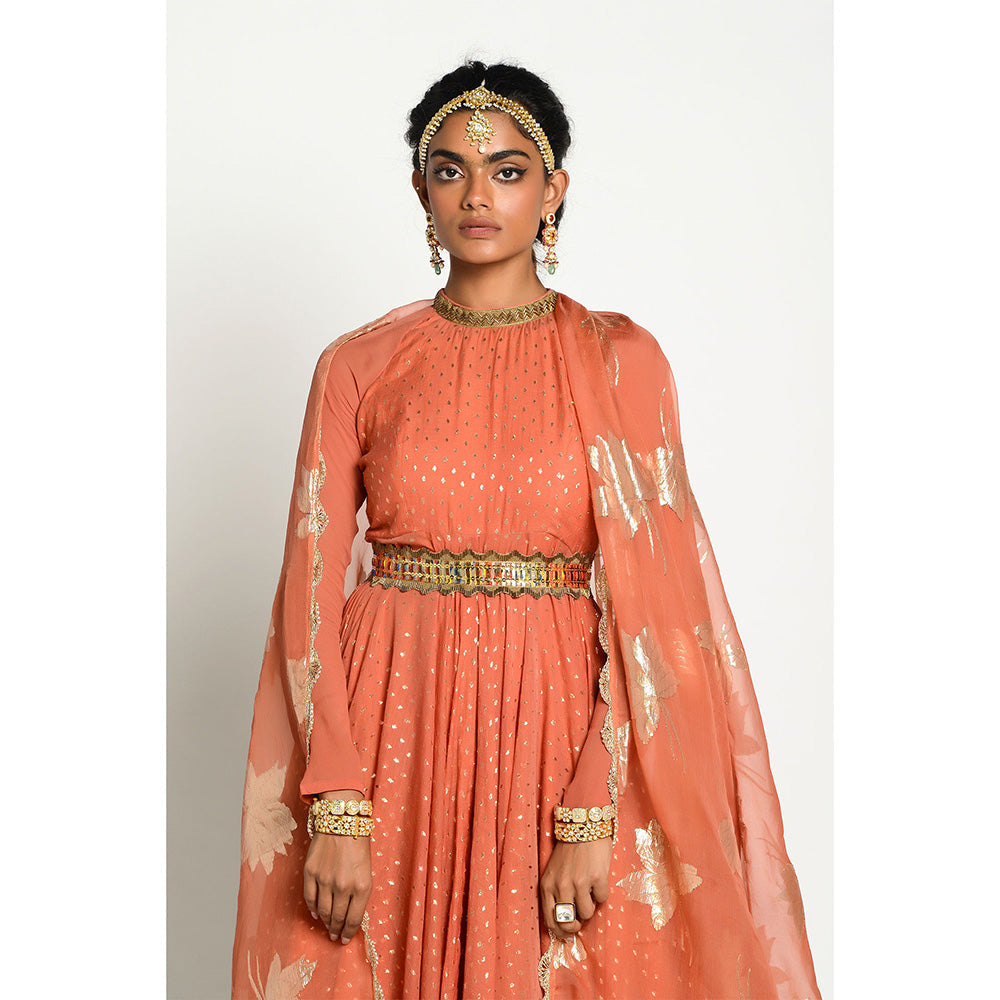 RISHI & VIBHUTI Noori Anarkali and Organza Duppata with Belt (Set of 3)